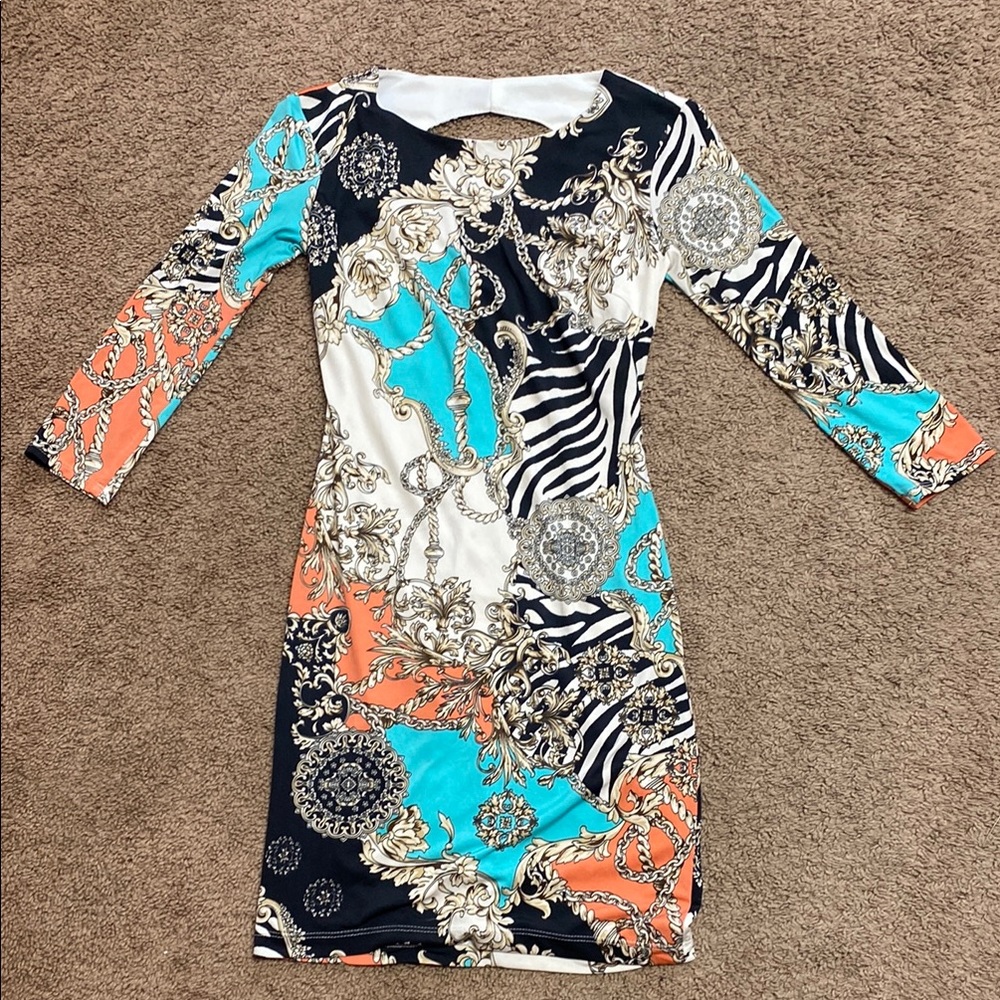 B Darlin Black and White Sheath Dress 3/4 Sleeve Cocktail